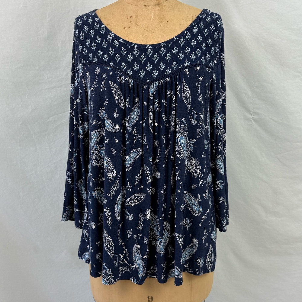 Westport Navy Blue and White Long Sleeve Tunic With Ribbon Detail At Bust Size L